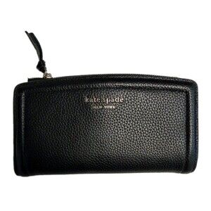 Kate Spade New York Knott Pebble Leather Wallet Slim Zip Bifold - Black Medium